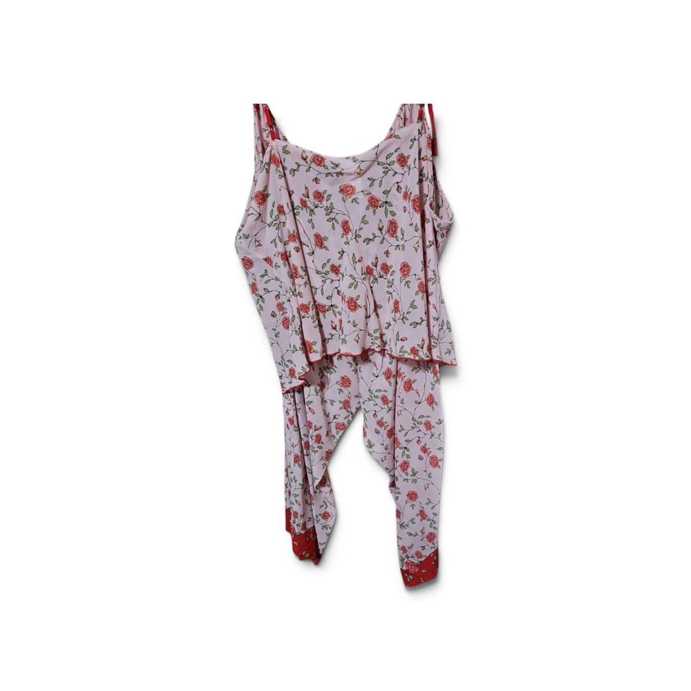 Womens Pink Red Floral Rose Pajama Set Cami Top and Cropped Pants Loungewear